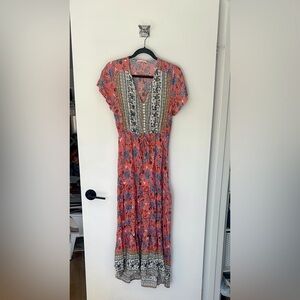 Pink Casual V-Neck Flutter Sleeve Maxi Sundress